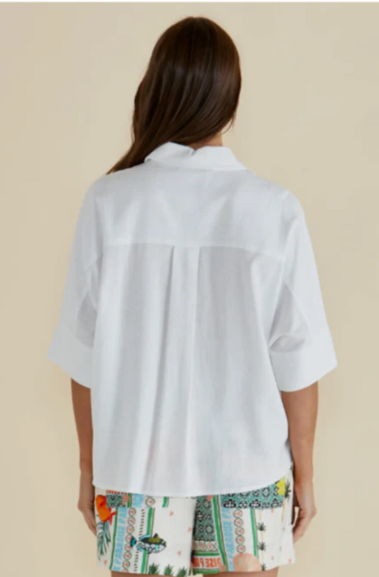 BETTY BASICS LYNWOOD LINEN SHIRT - WHITE - BB8435-WHI