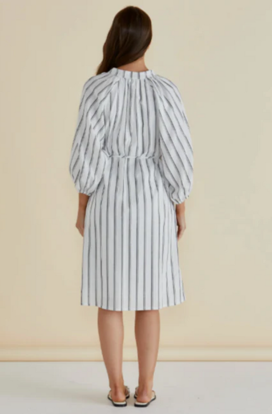BETTY BASICS JENNA DRESS - BLACK/WHITE STRIPE - BB8438-BWS