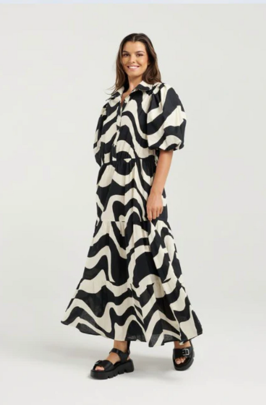 NMBR ROSE AMBER DRESS - TRUFFLE PRINT - NR0024-1