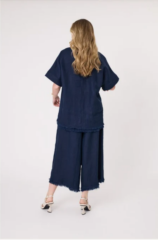 LEMON TREE DESIGN - CAROLA LINEN TOP - NAVY - 271LTDSS25