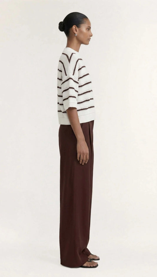 STAPLE THE LABEL PILLAR STRIPE KNIT TEE - BROWN/WHITE STRIPE