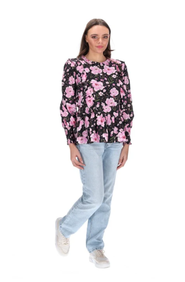 CHARLO ESME FRILL TOP - PINK BLOSSOM - CH78