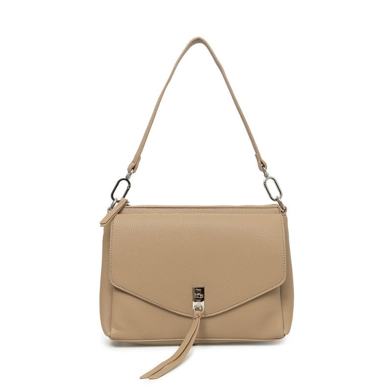 BLACK CAVIAR BAGS - BECKY FLAP CROSSBODY - BISCUIT