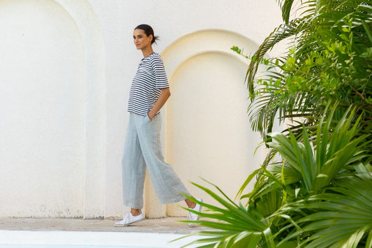 TWO BY TWO LINEN TEE - NAVY STRIPE