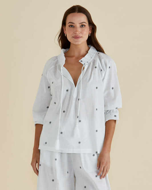 BETTY BASICS CHARLI BLOUSE - BLACK FLORAL PRINT