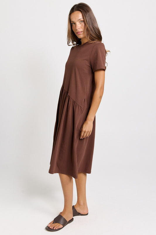 BETTY BASICS AVA ASYMMETRICAL DRESS - CHOCOLATE BROWN