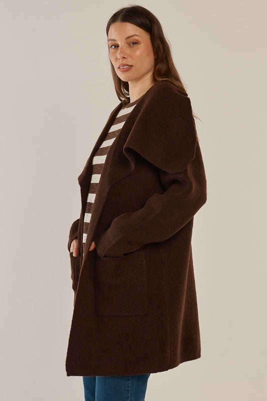 BETTY BASICS ABIGAIL CARDIGAN - CHOCOLATE BROWN