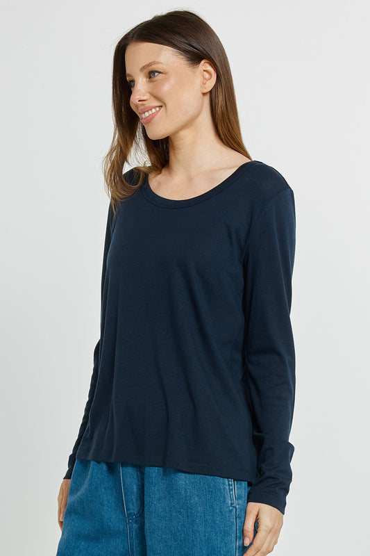 BETTY BASICS WESTIN BLENDED WOOL TEE - NAVY