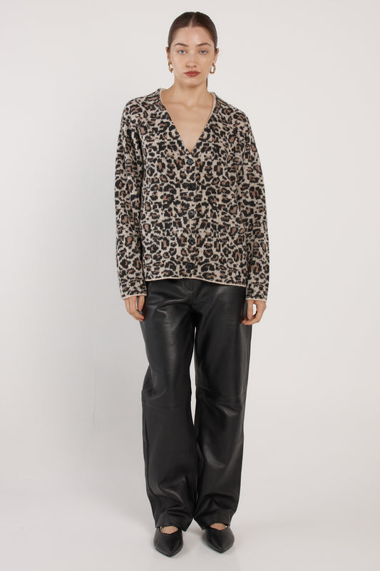FATE + BECKER MARLOWE FLUFFY CARDIGAN - ANIMAL PRINT BROWN