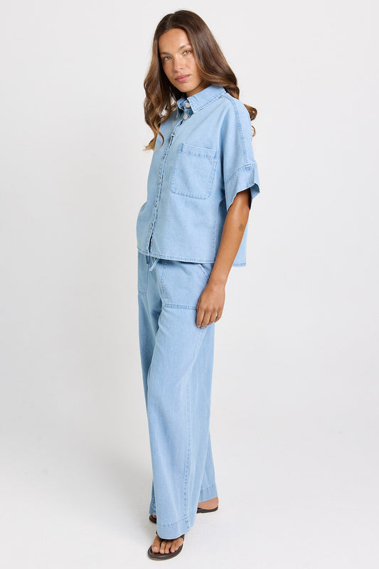 BETTY BASICS DAWN DENIM SHIRT - BLUE DENIM