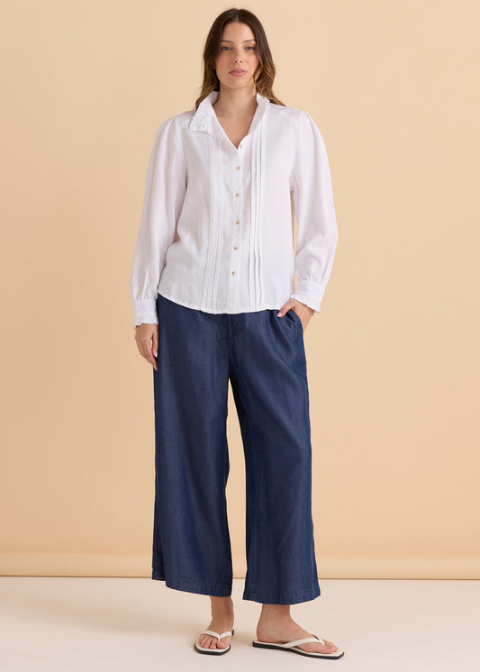 BETTY BASICS LUCILLE LYOCELL PLEATED SHIRT - WHITE