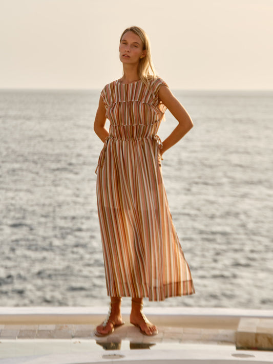 FATE + BECKER CALLISTA MIDI DRESS - SANDBAR STRIPE MULTI