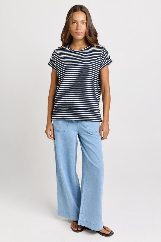 BETTY BASICS SHIRLEY S/S TEE - NAVY STRIPE