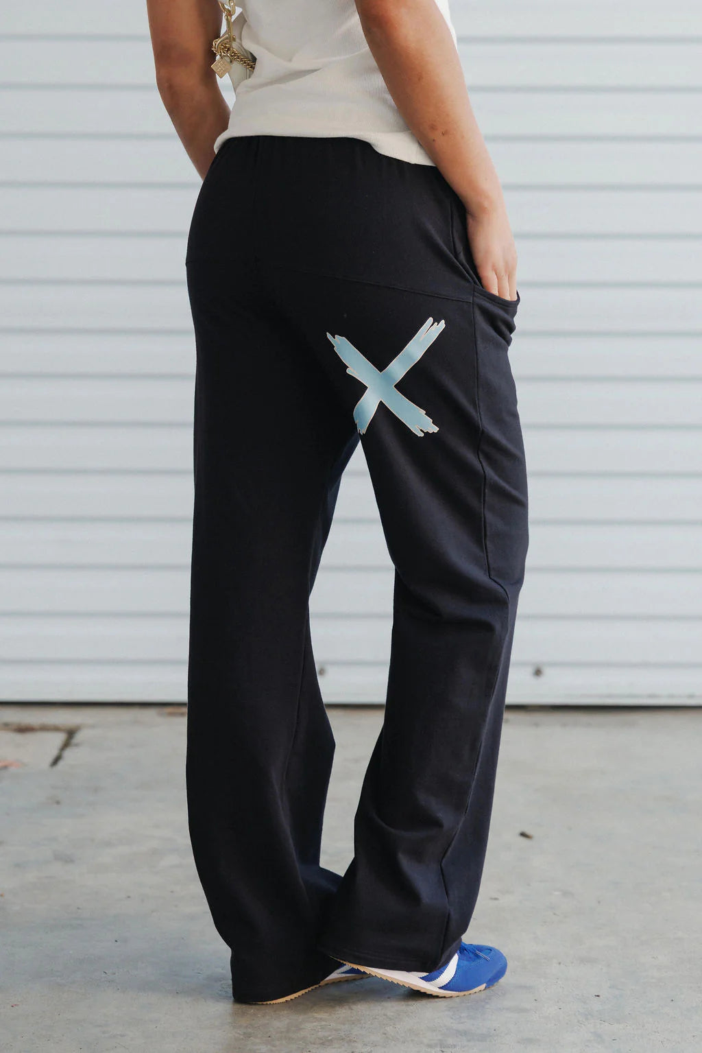 HOME-LEE AVENUE PANTS - BLACK WITH SAPPHIRE/IVORY X
