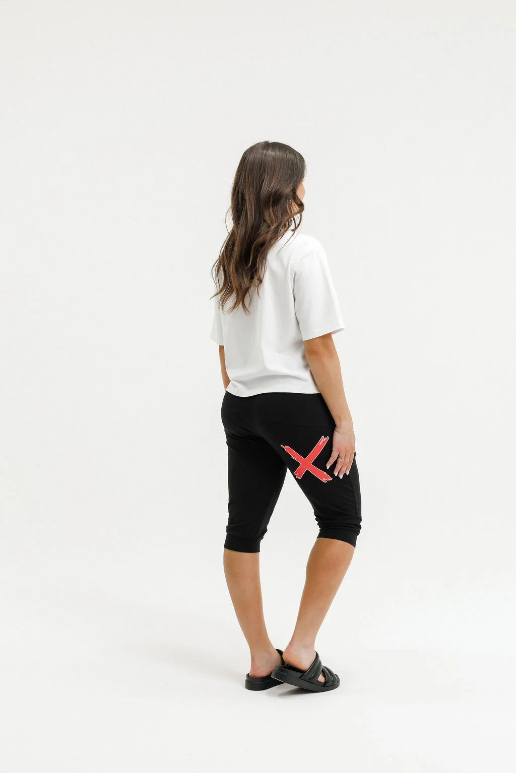 HOME-LEE 3/4 APARTMENT PANTS - BLACK WITH CHERRY/BLUSH