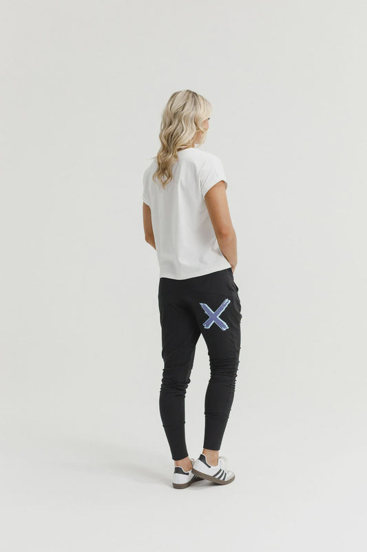HOME-LEE APARTMENT PANTS - BLACK WITH MARINE BLUESHADOW X