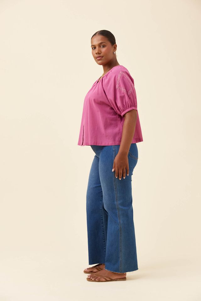 ISLE OF MINE FRANCES BUTTON TOP - MAGENTA