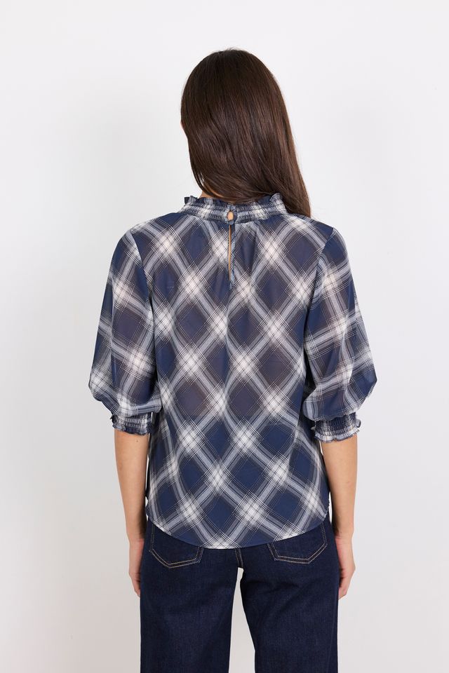 IVY & JACK AFFIRMING SS TOP - NAVY CHECK CHIFFON