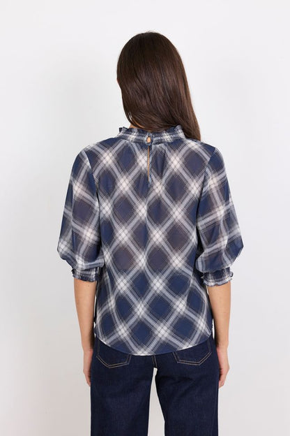 IVY & JACK AFFIRMING SS TOP - NAVY CHECK CHIFFON