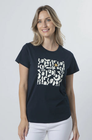 STELLA & GEMMA T-SHIRT - NAVY GEOMETRIC - SG24SS207