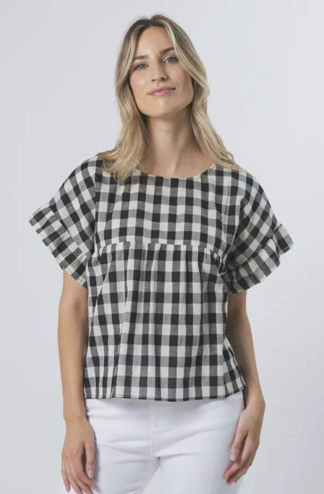 STELLA & GEMMA SHANTI BLOUSE - BLACK/WHITE CHECK - SG24SS323