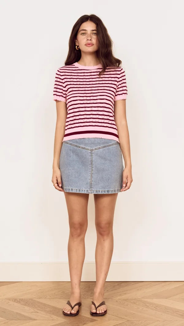 MINK PINK CALLA KNIT TEE - ROSE/PINK STRIPE