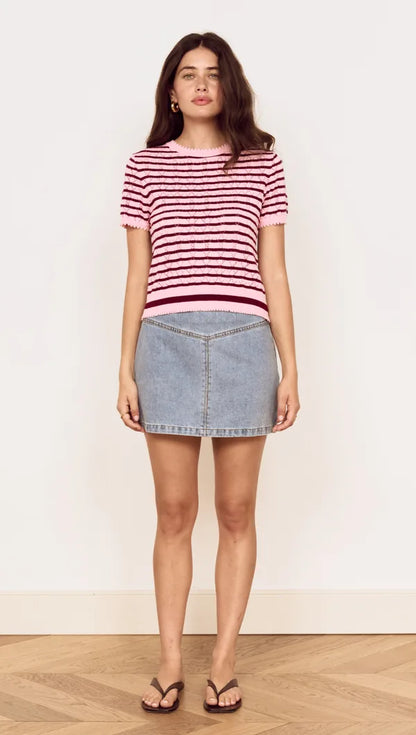 MINK PINK CALLA KNIT TEE - ROSE/PINK STRIPE