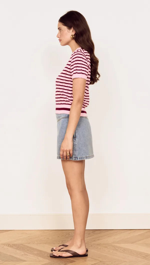MINK PINK CALLA KNIT TEE - ROSE/PINK STRIPE
