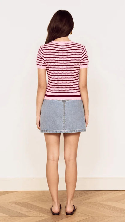 MINK PINK CALLA KNIT TEE - ROSE/PINK STRIPE