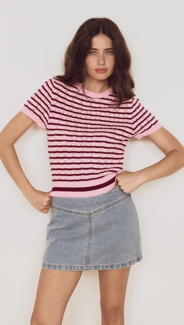 MINK PINK CALLA KNIT TEE - ROSE/PINK STRIPE