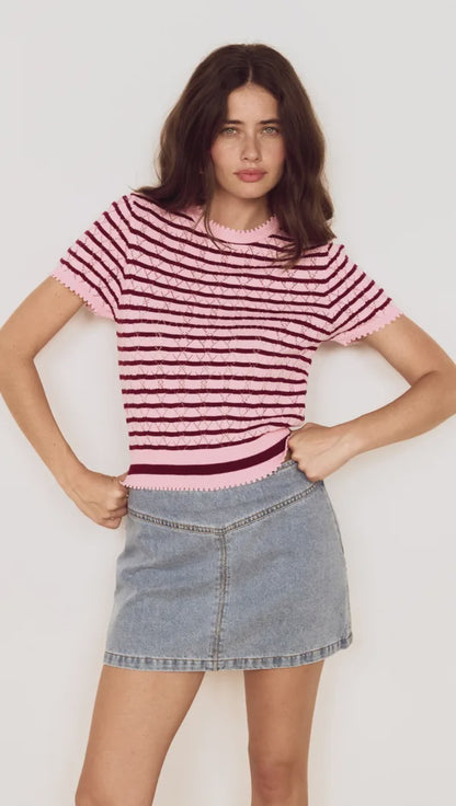MINK PINK CALLA KNIT TEE - ROSE/PINK STRIPE