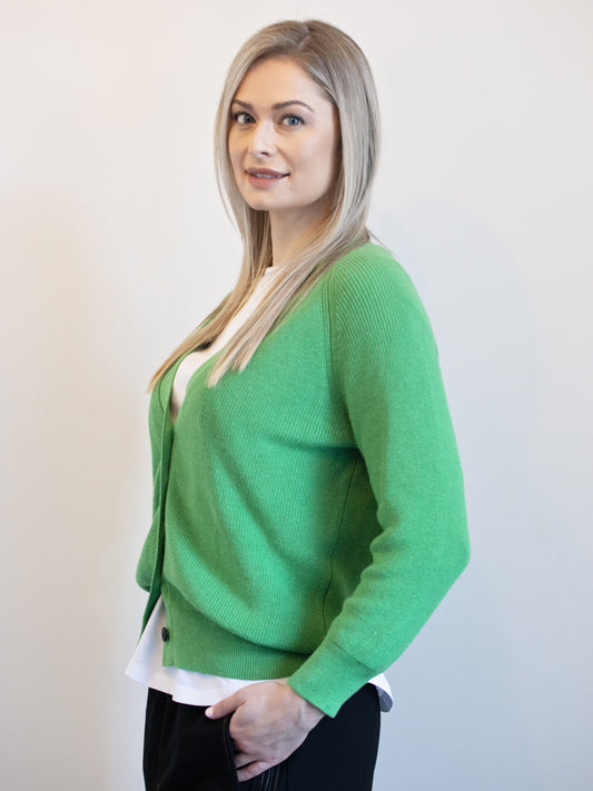 WHITE ON BLACK V NECK CARDIGAN - GREEN