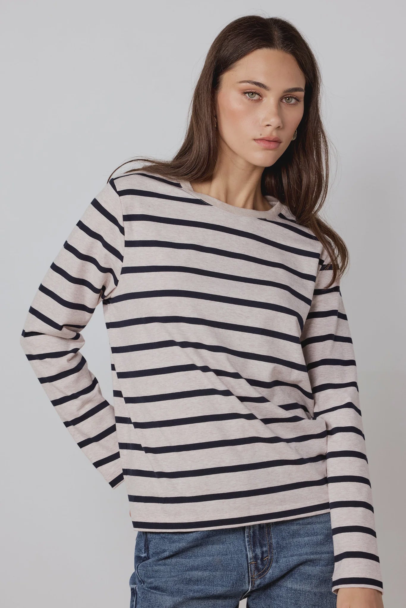 RE:UNION TETHER L/S BOXY TEE - ECRU NAVY STRIPE