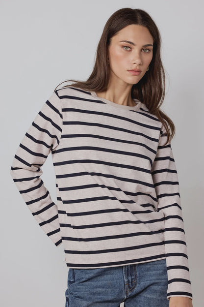 RE:UNION TETHER L/S BOXY TEE - ECRU NAVY STRIPE