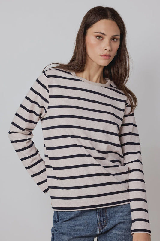 RE:UNION TETHER L/S BOXY TEE - ECRU NAVY STRIPE