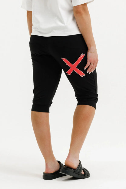 HOME-LEE 3/4 APARTMENT PANTS - BLACK WITH CHERRY/BLUSH