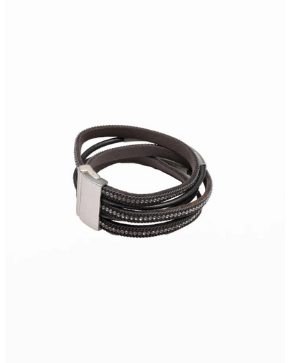 STELLA & GEMMA BRACELET WRAP - GREY CRYSTALS & SILVER