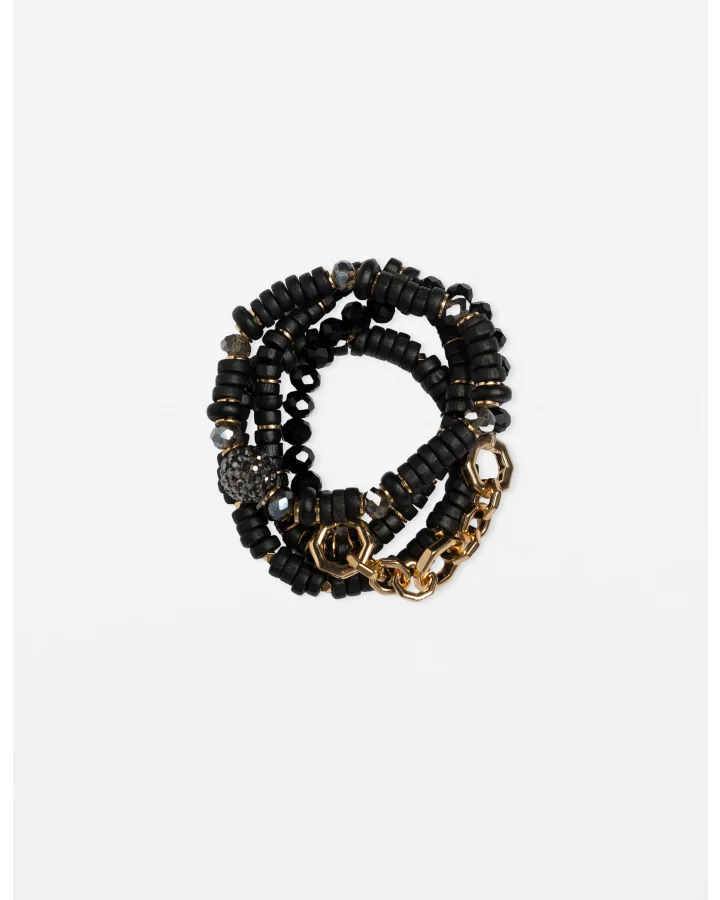 STELLA & GEMMA BRACELET SET OF 4 - BLACK & GOLD