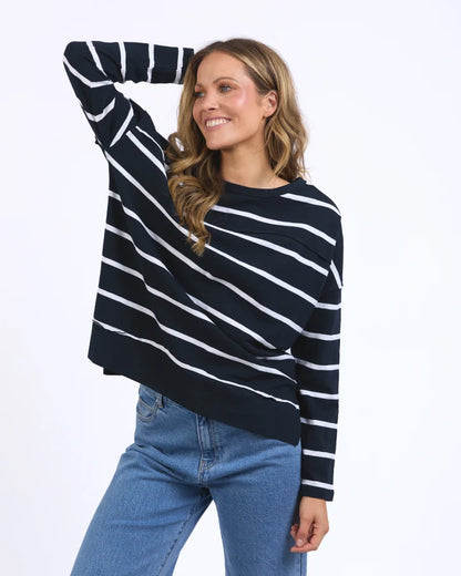 FOXWOOD JAYNE STRIPE THROW ON TOP - NAVY