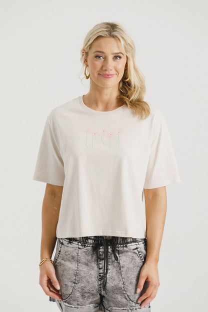 HOME-LEE BECKY TEE - IVORY WITH BLOSSOMS