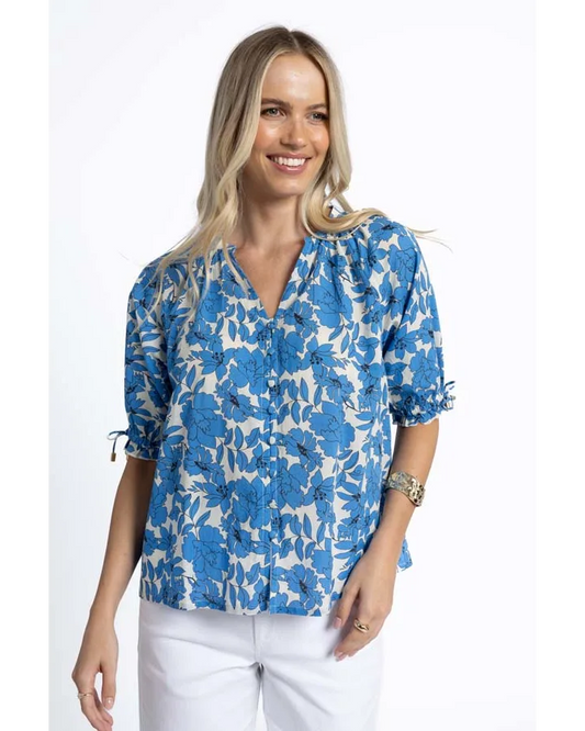 HUMIDITY LIFESTYLE FLEUR BLOUSE - BLUE / STONE