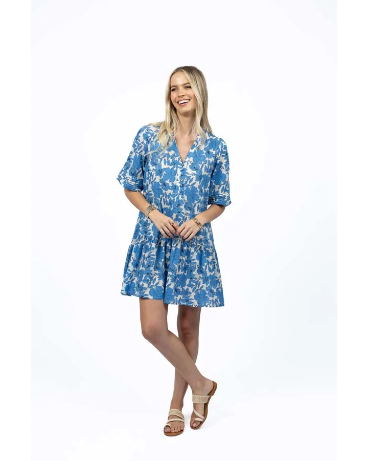 HUMIDITY LIFESTYLE FLEUR SMOCK DRESS - BLUE / STONE