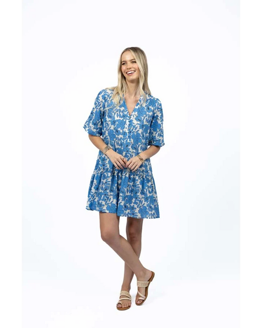 HUMIDITY LIFESTYLE FLEUR SMOCK DRESS - BLUE / STONE