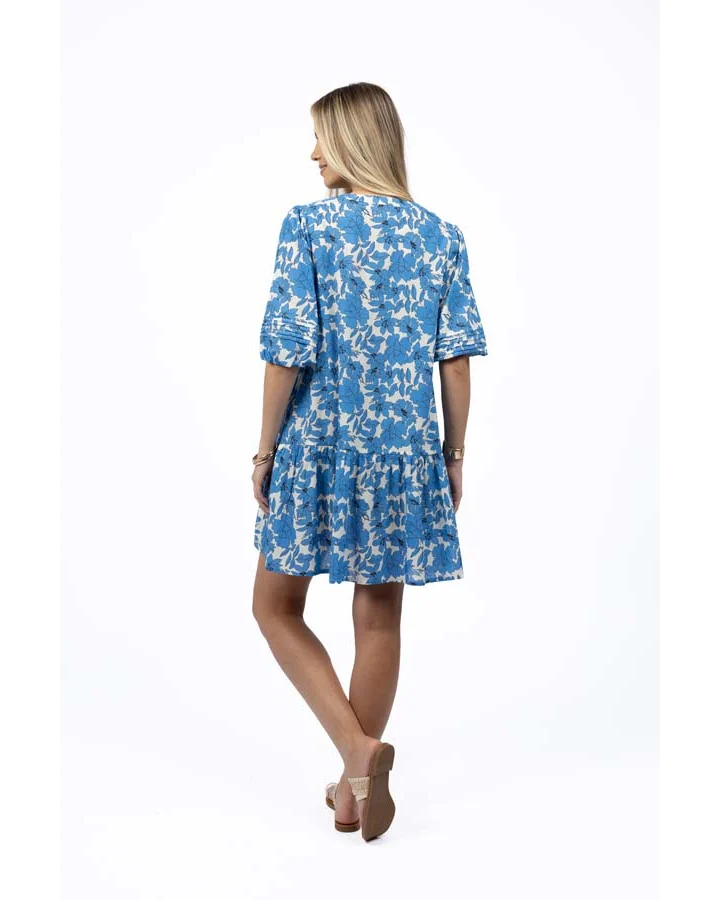 HUMIDITY LIFESTYLE FLEUR SMOCK DRESS - BLUE / STONE