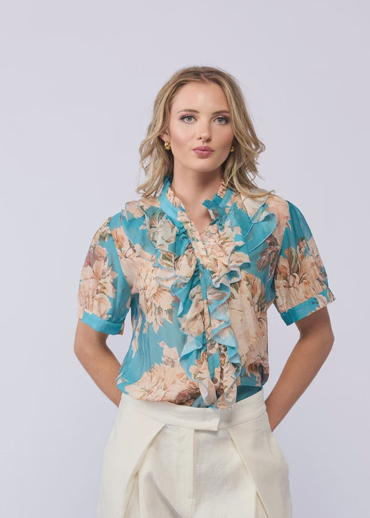 DRAMA THE LABEL WISH BLOUSE - AQUA BLOOM