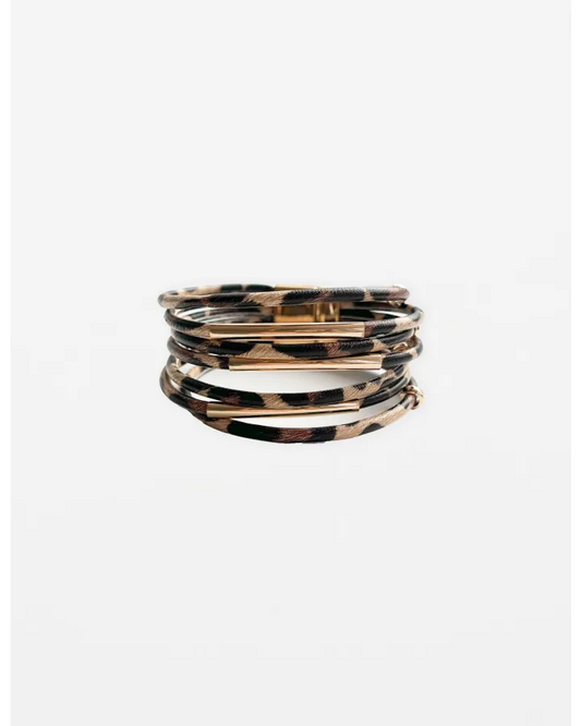 STELLA & GEMMA BRACELET - GOLD LEOPARD BROWN