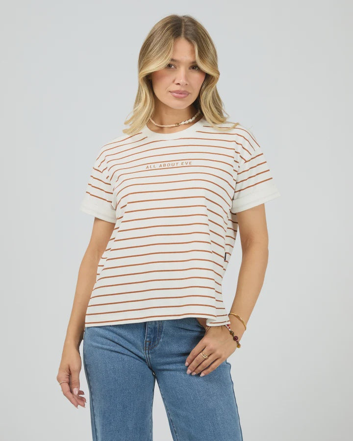 ALL ABOUT EVE AAE WASHED STRIPE TEE - CINNAMON