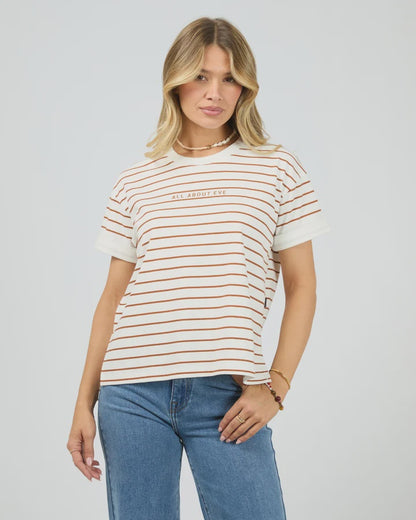 ALL ABOUT EVE AAE WASHED STRIPE TEE - CINNAMON
