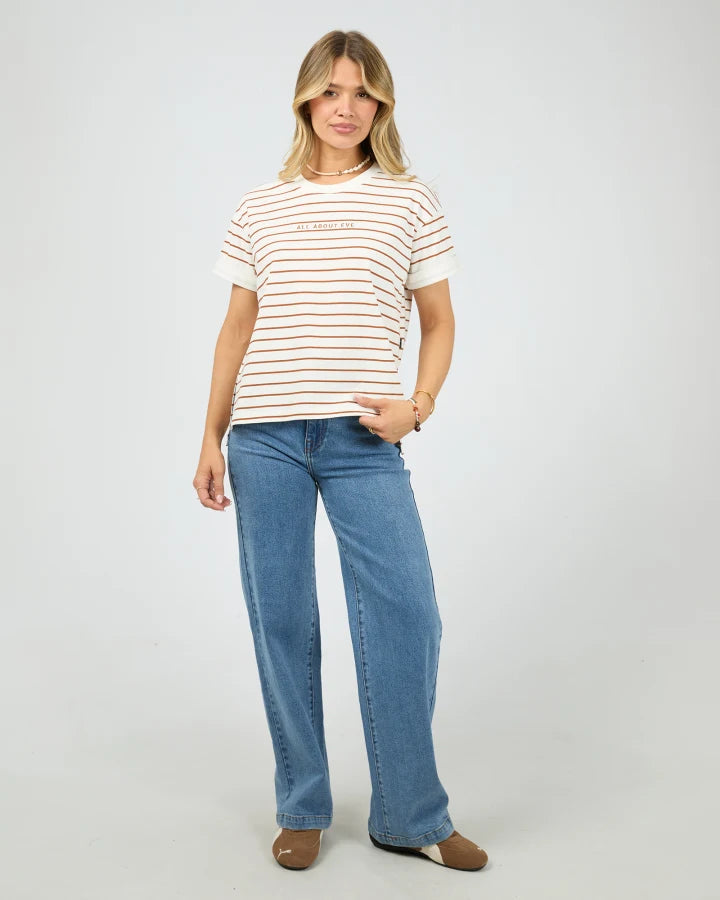 ALL ABOUT EVE AAE WASHED STRIPE TEE - CINNAMON
