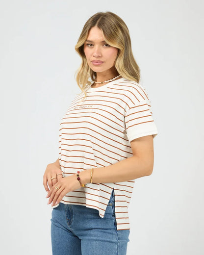 ALL ABOUT EVE AAE WASHED STRIPE TEE - CINNAMON